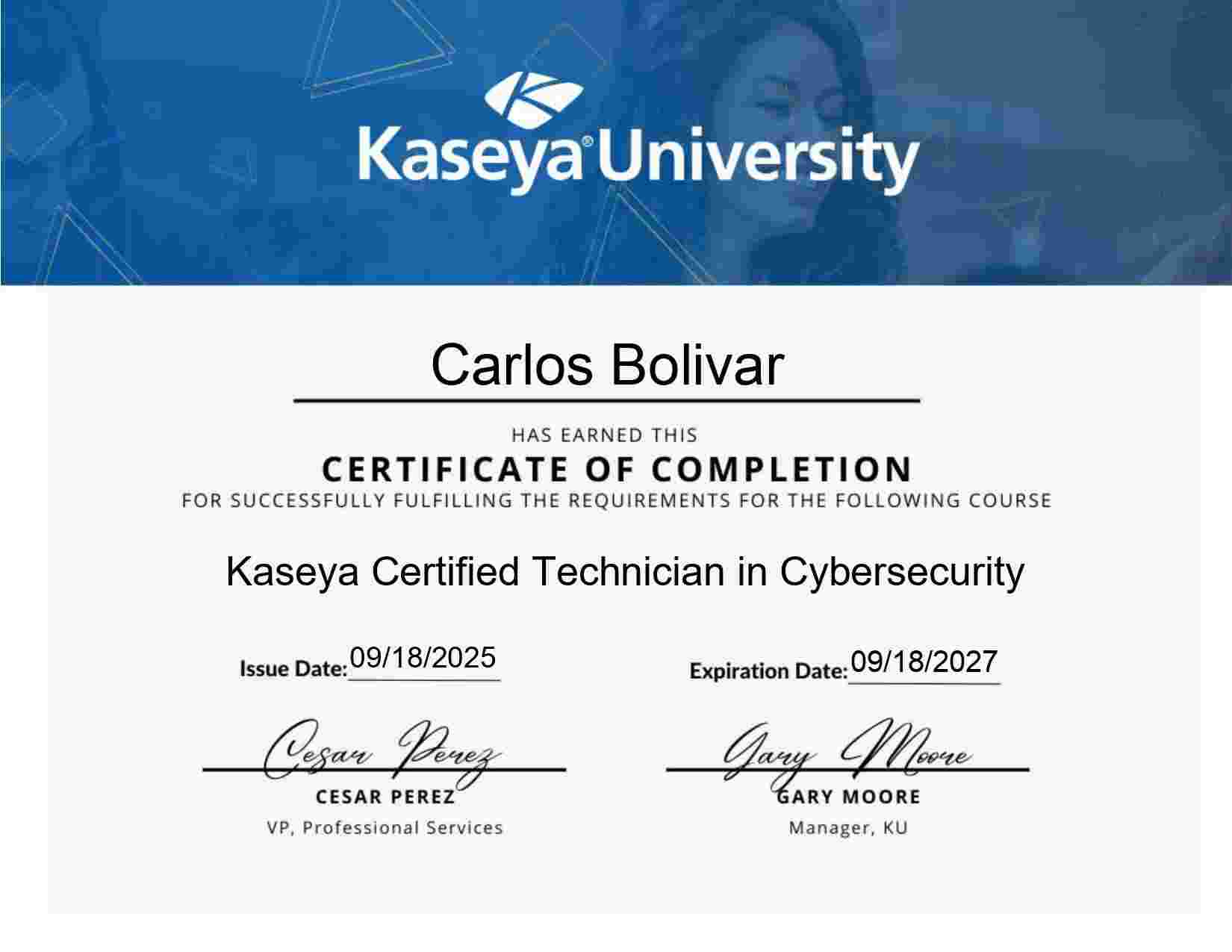 Kaseya Certified Technician in Cybersecurity
